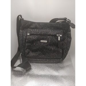 Baggallini Black Floral Print Crossbody Bag Purse Lightweight Travel